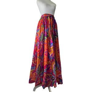 Her Destiny Multicolored Tropical Floral Print Belted A-Line Maxi Skirt